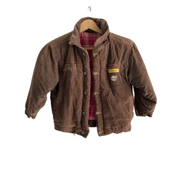 Timberland Corduroy Insulated Quilted Kids Brown Button Jacket‎ Sz 7 - Picture 1 of 9